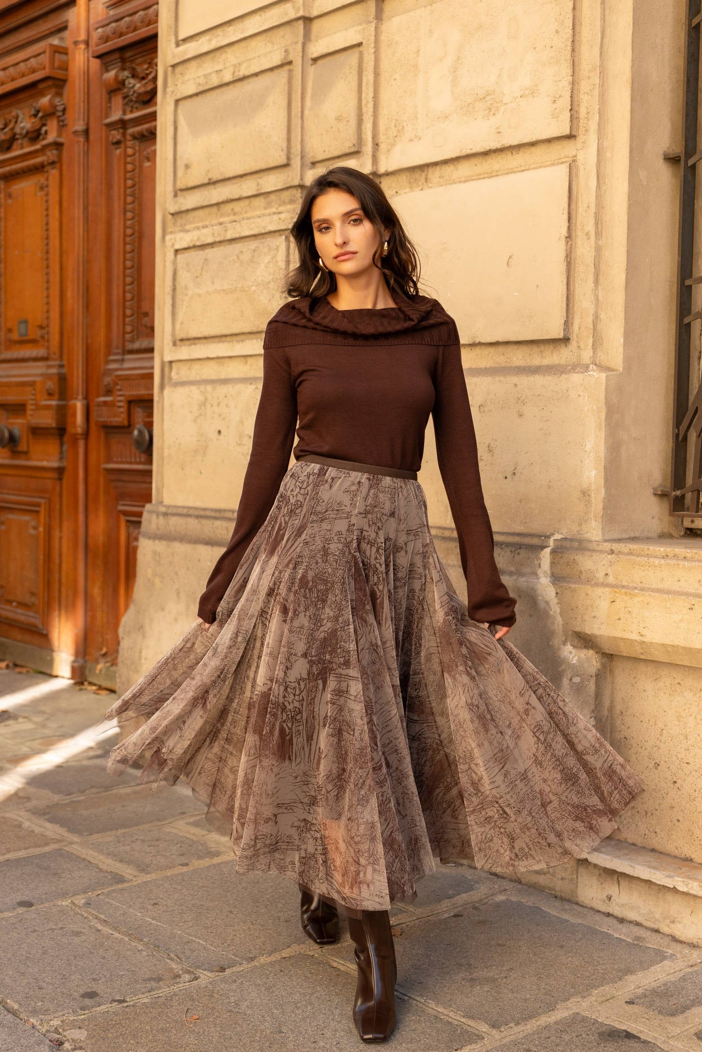 Amber skirt in toile de Jouy printed tulle - CK08202-1