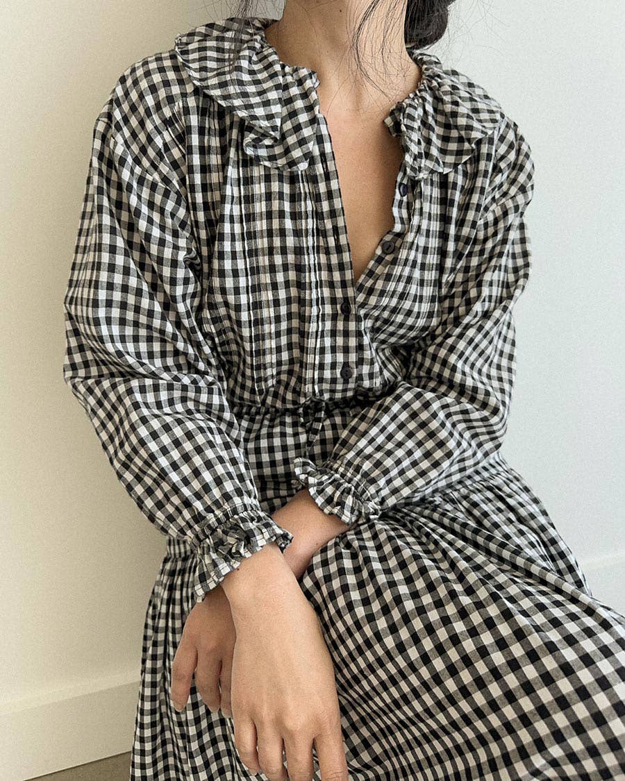 Black and White Cotton Gingham Blouse - Nesaea Prairie Noir