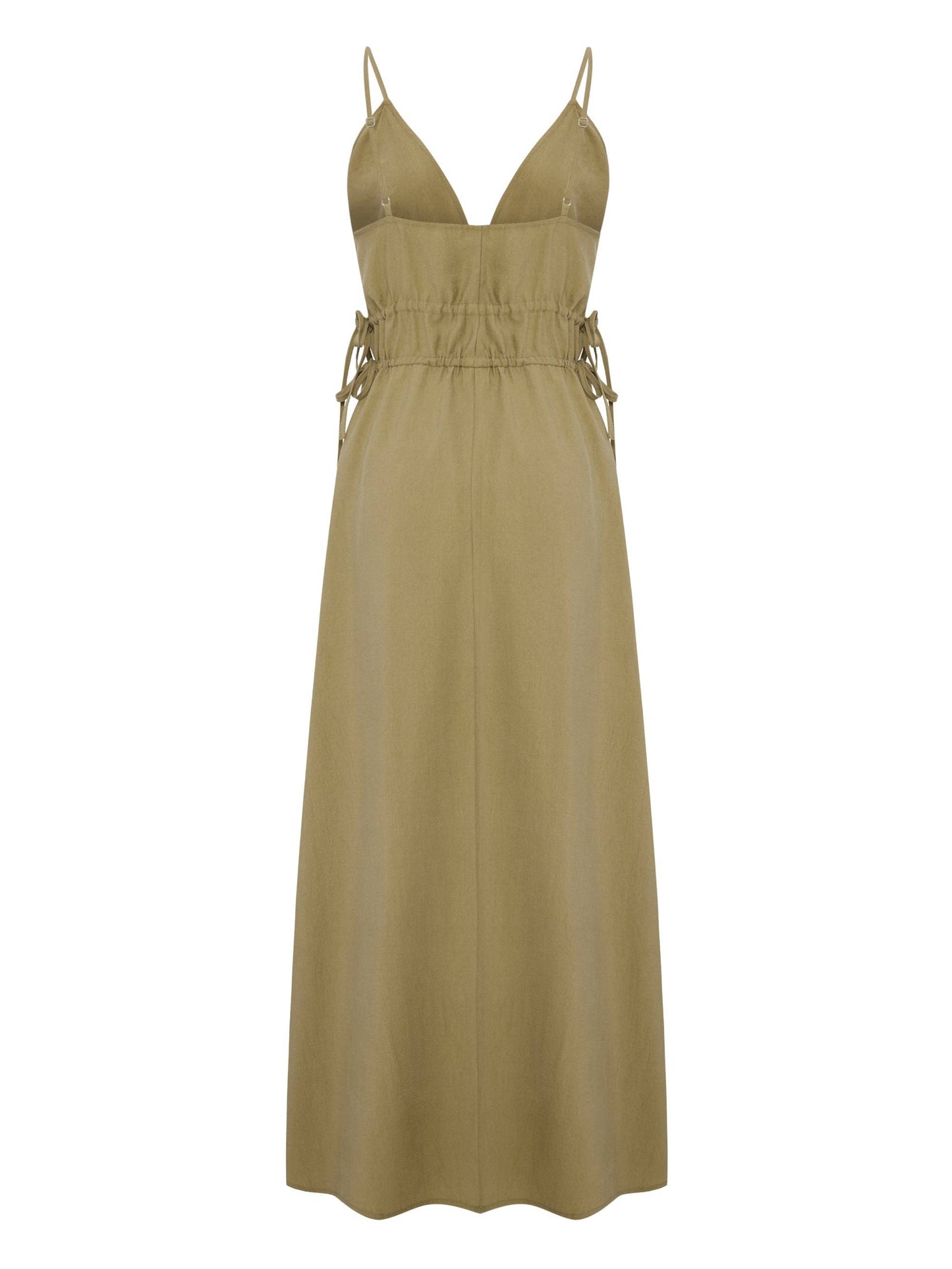 Sofia Ties Maxi Dress - Khaki Green