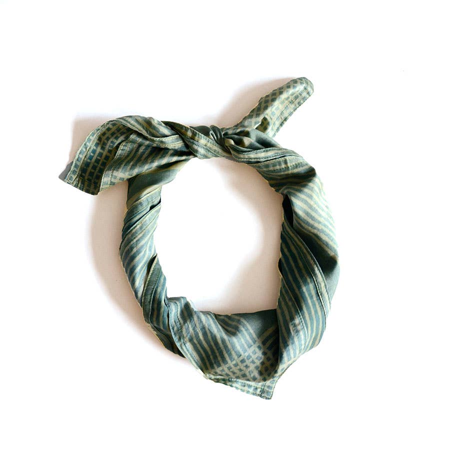 Green Square Plant Block Print Bandana, Hair Tie | Heer
