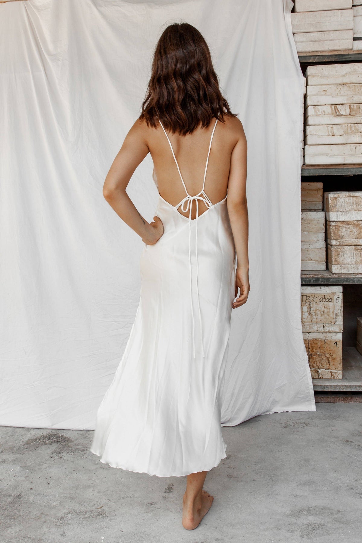 Lily White Silk Slip Dress - Peace silk, Ahimsa Organic Silk