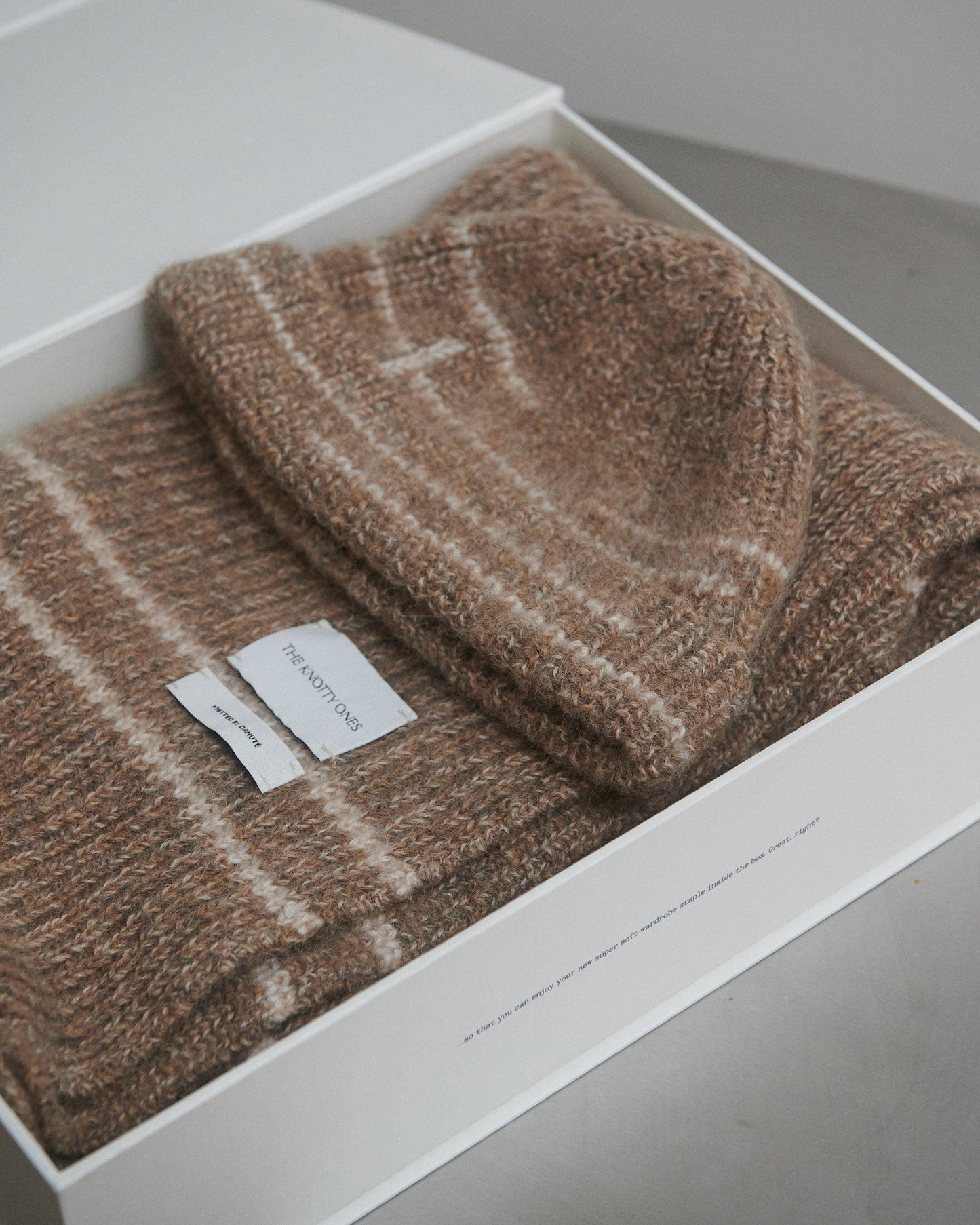 Raštų: Buckwheat & Off White Alpaca Wool Beanie