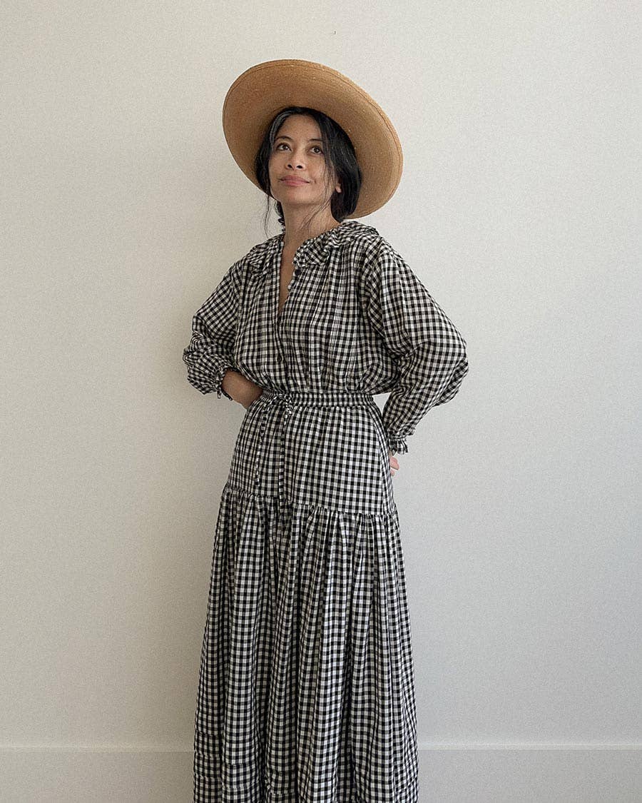 Black and White Cotton Gingham Blouse - Nesaea Prairie Noir