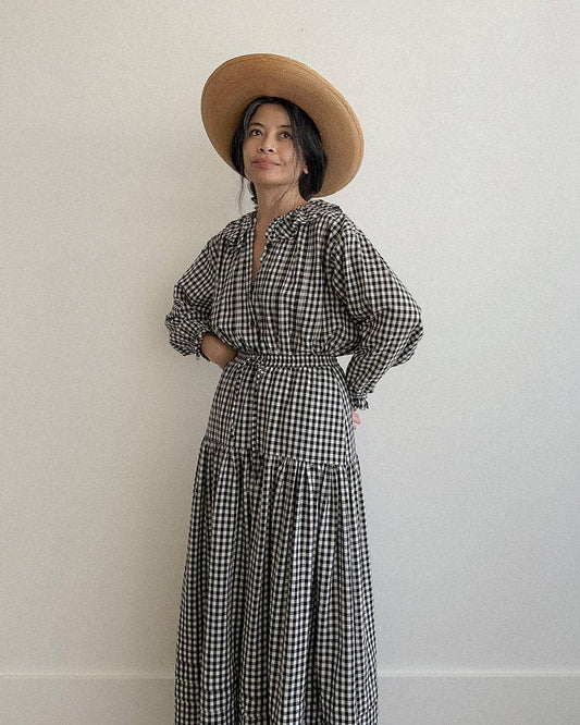 Black and White Cotton Gingham Blouse - Nesaea Prairie Noir