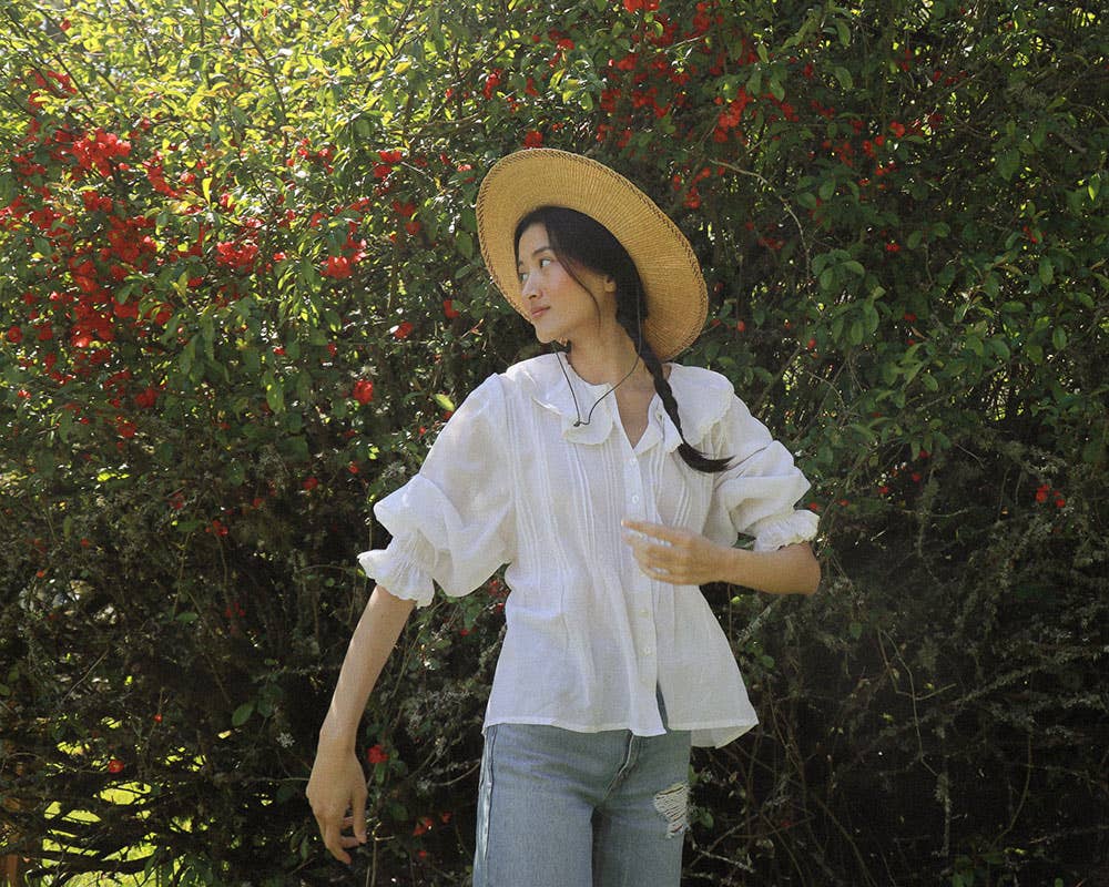 Antique Inspired White Puff Sleeve Blouse - Nesaea Blouse