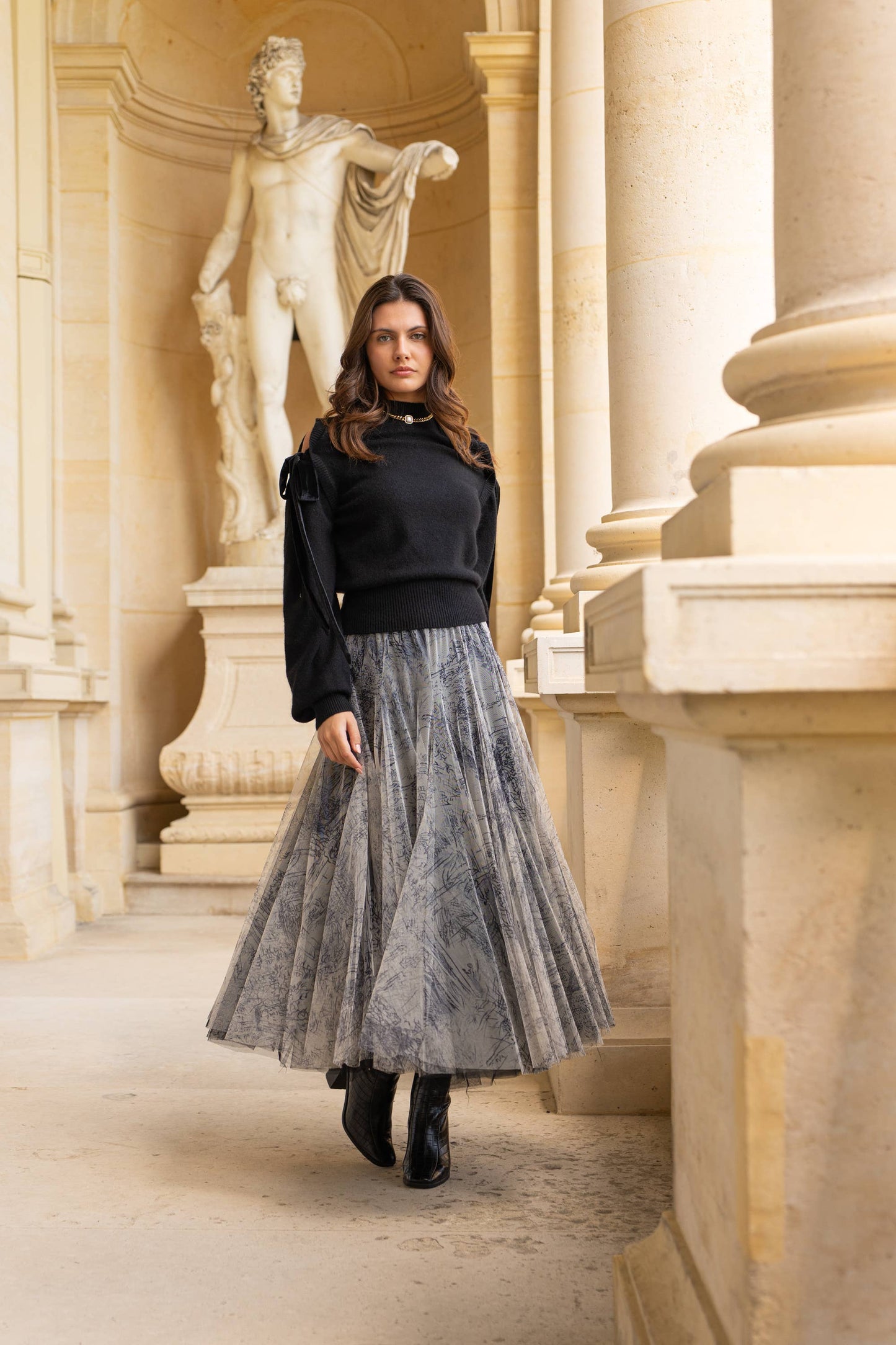 Amber skirt in toile de Jouy printed tulle - CK08202-1