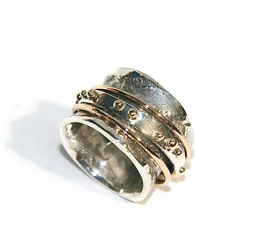 Reticulated Ring with Gold Filled Spinner and Bronze Accent