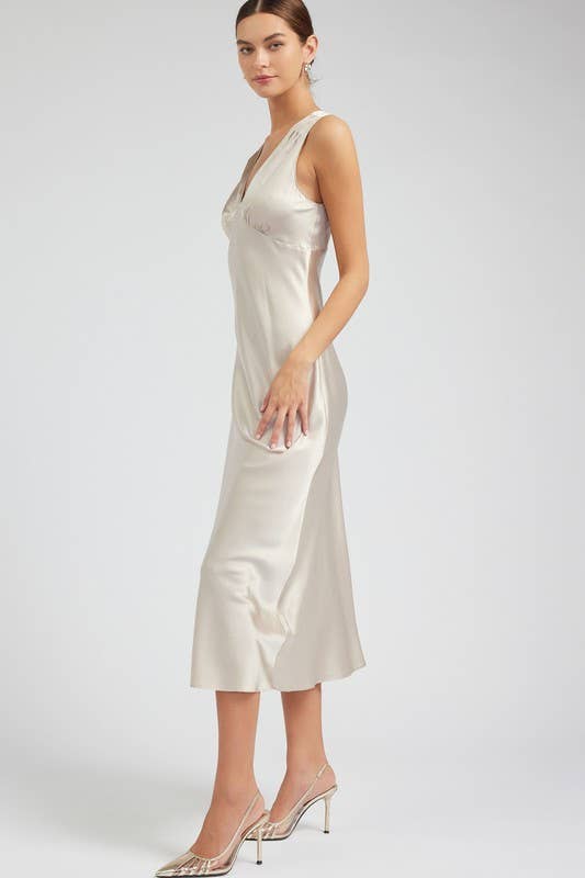 100% Silk Sweetheart Midi Dress
