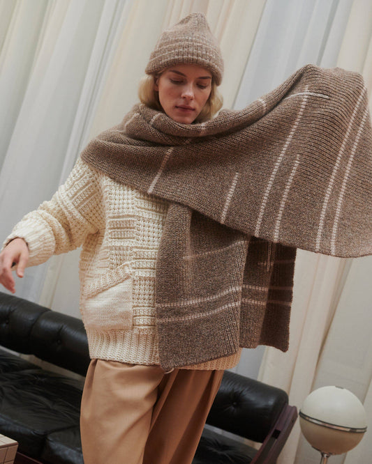 Raštų: Buckwheat & Off White Alpaca Wool Scarf