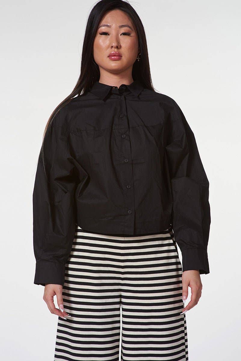 Poplin Balloon-Cut Cropped Shirt