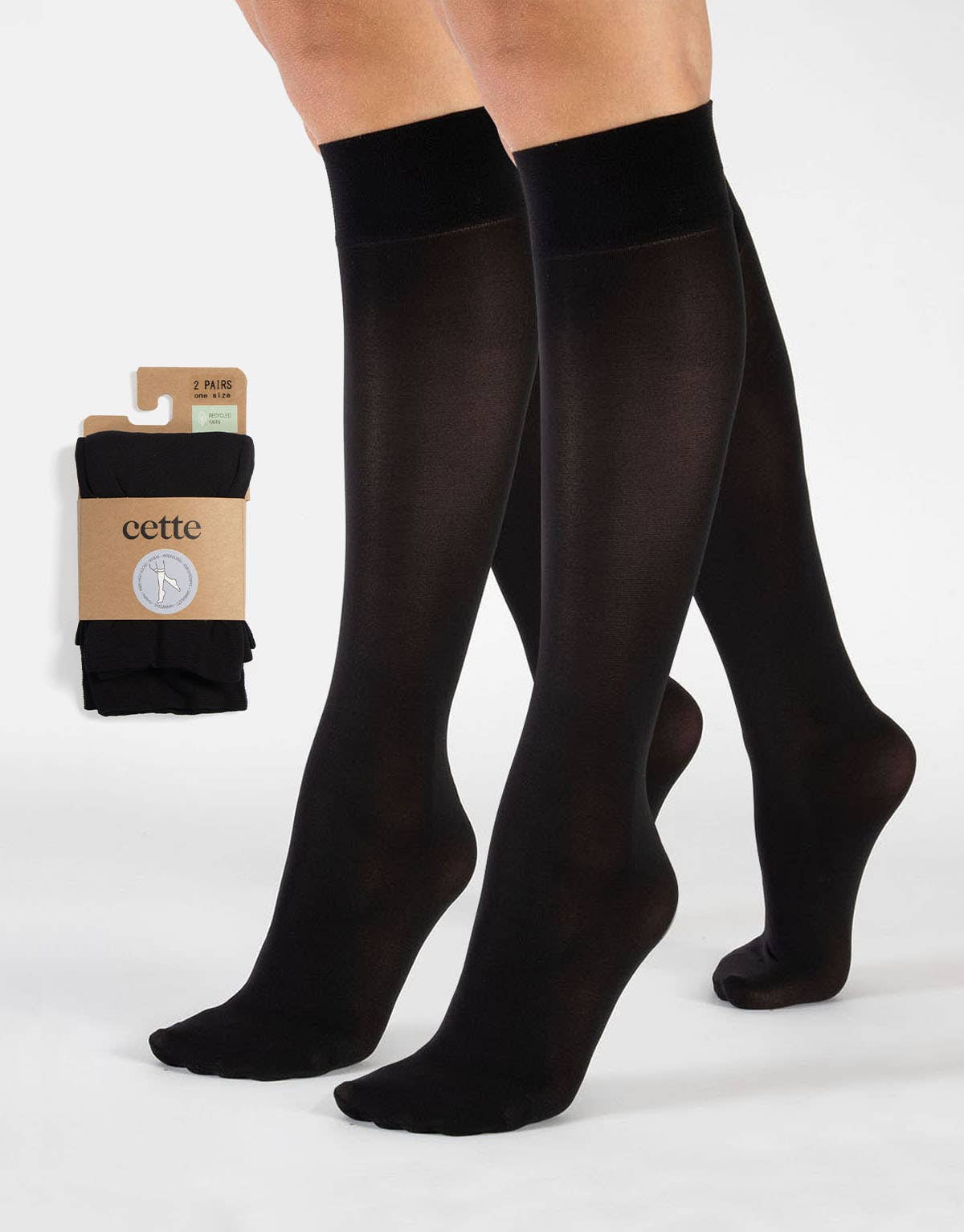 PACK 2 PAIRS Opaque Knee High Socks, Recycled Yarn, Eco