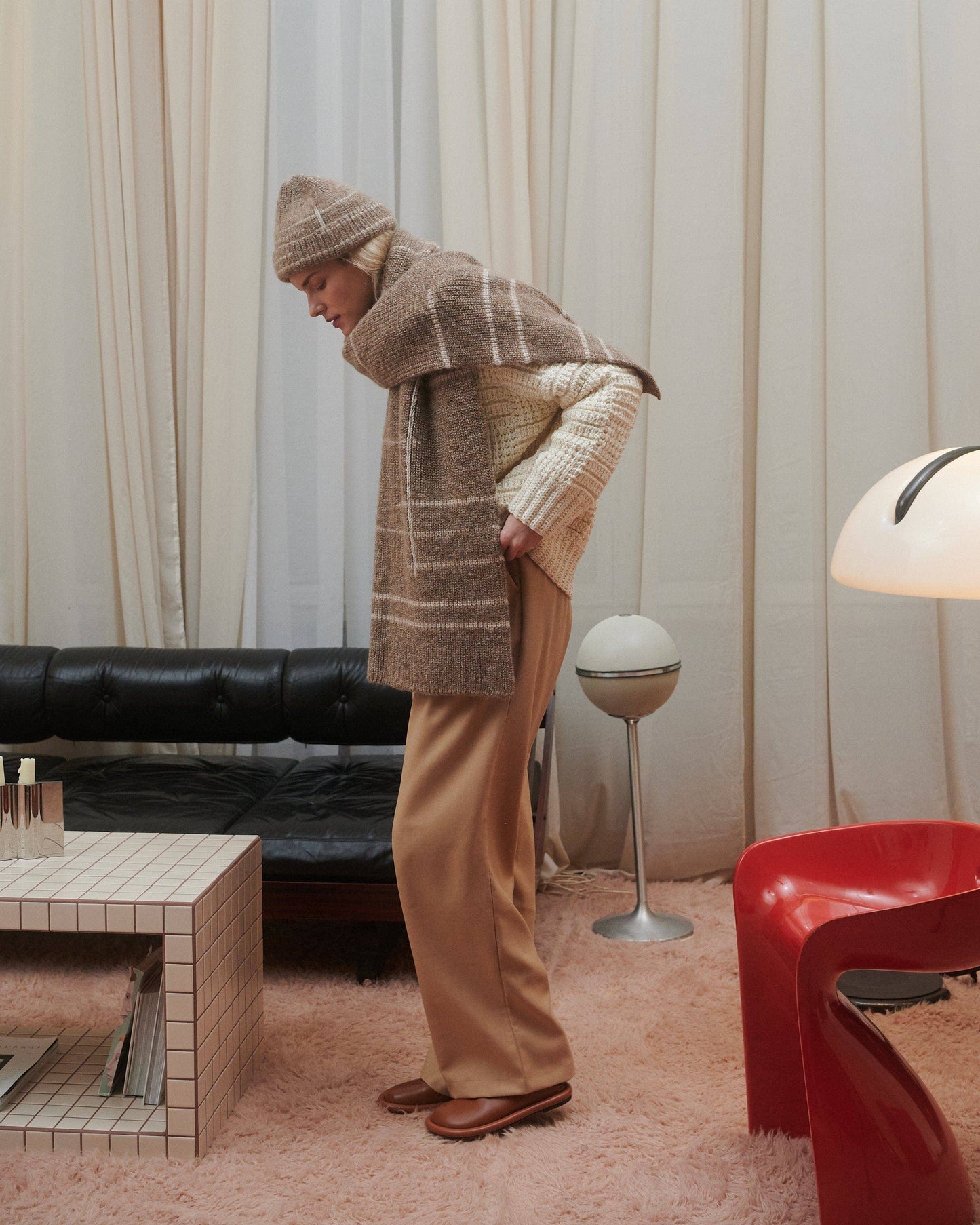 Raštų: Buckwheat & Off White Alpaca Wool Beanie