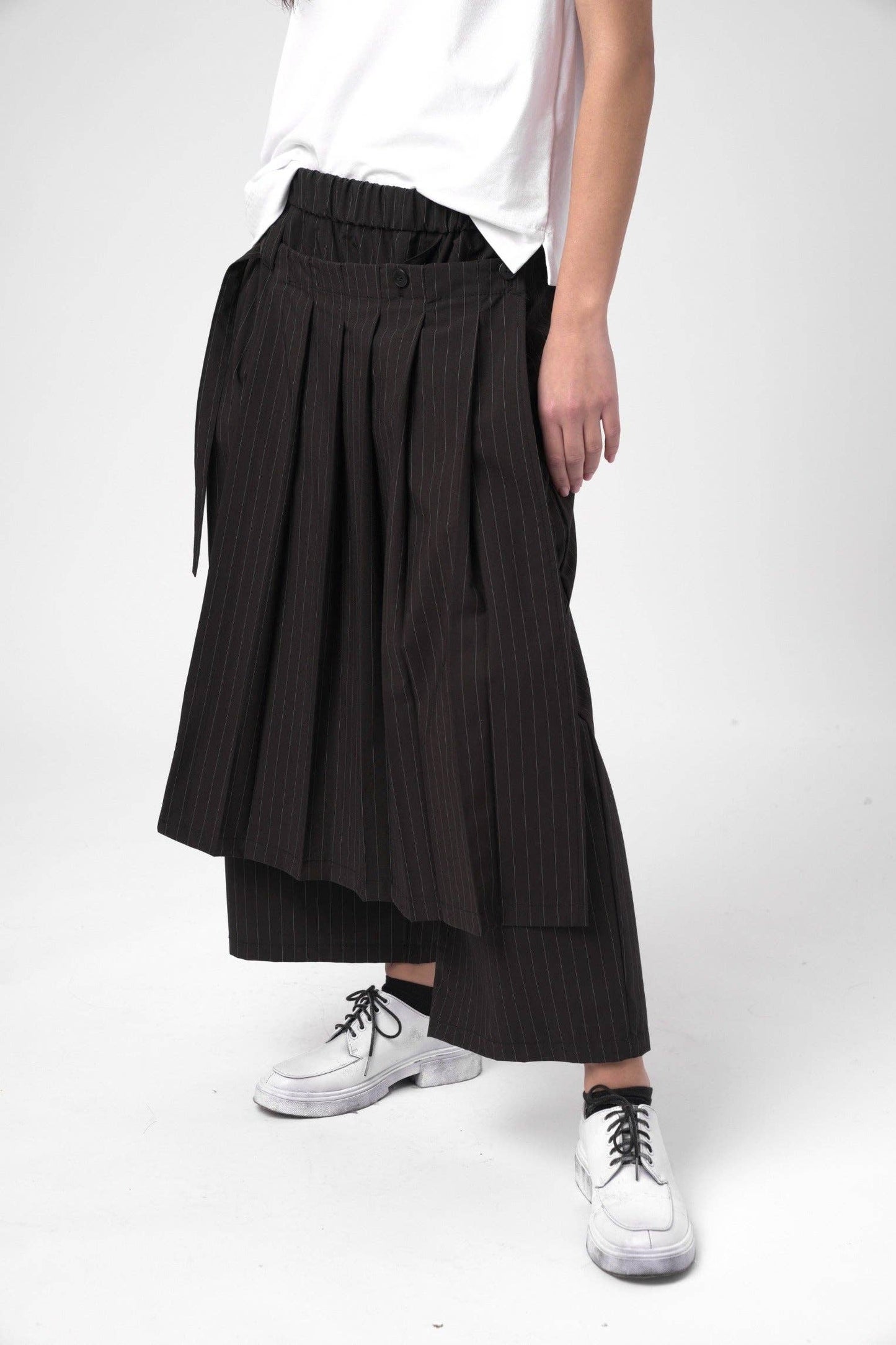 Striped Pleated Skirt Pant