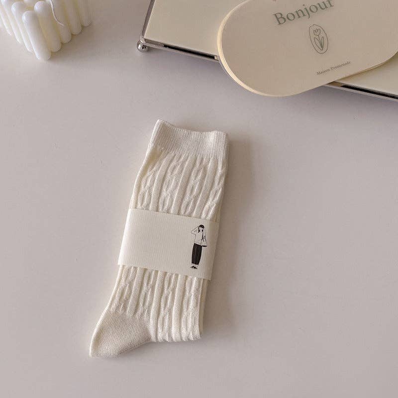 Vertical Stripe Crew Socks Women Cotton Stackable M5A307