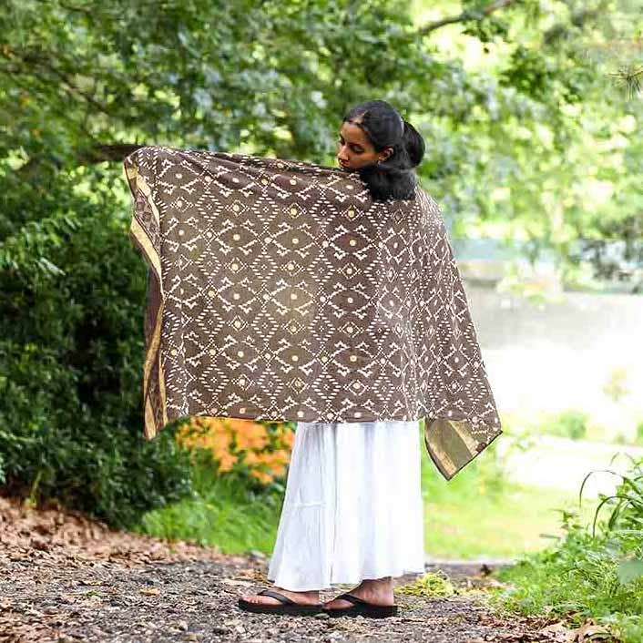 Women's Black Scarf - Geometric Block Printed Wrap | Mansa