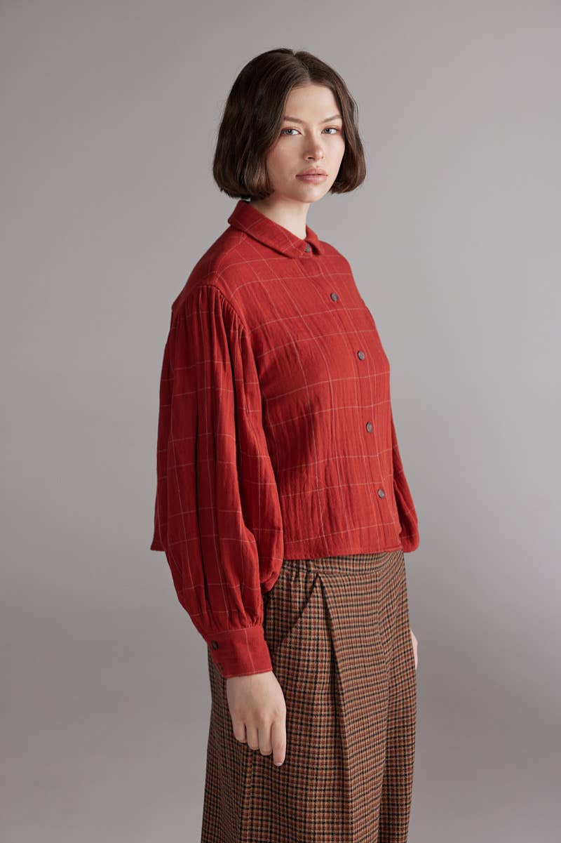 Plaid Volume Blouse