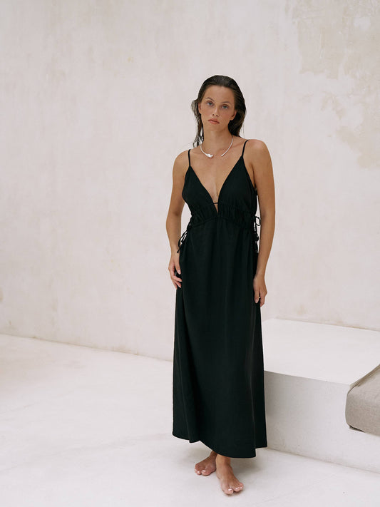 Sofia Ties Maxi Dress - Black