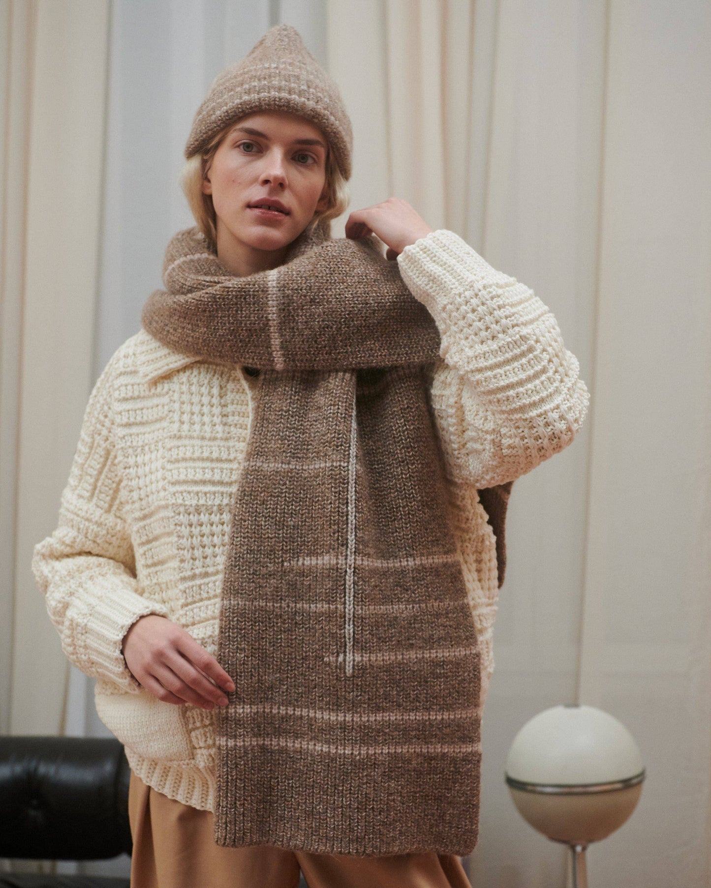 Raštų: Buckwheat & Off White Alpaca Wool Beanie