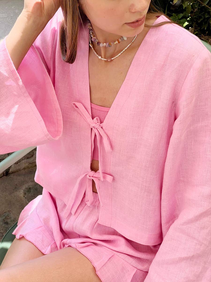 Summer Cotton Tie Cardigan Shorts Set N25Z404