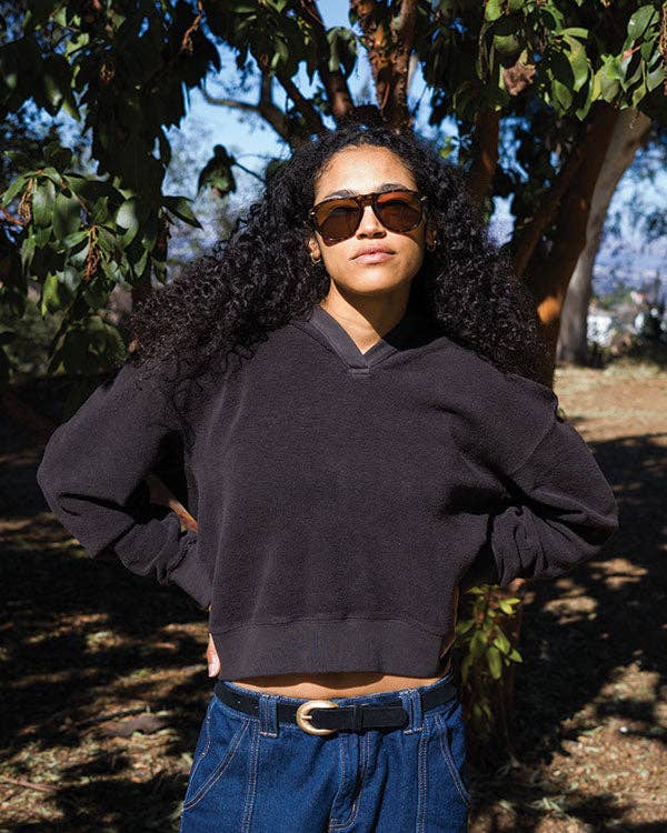 Inside Out Cropped V-Notch Hoody - Twill Back Cotton Fleece