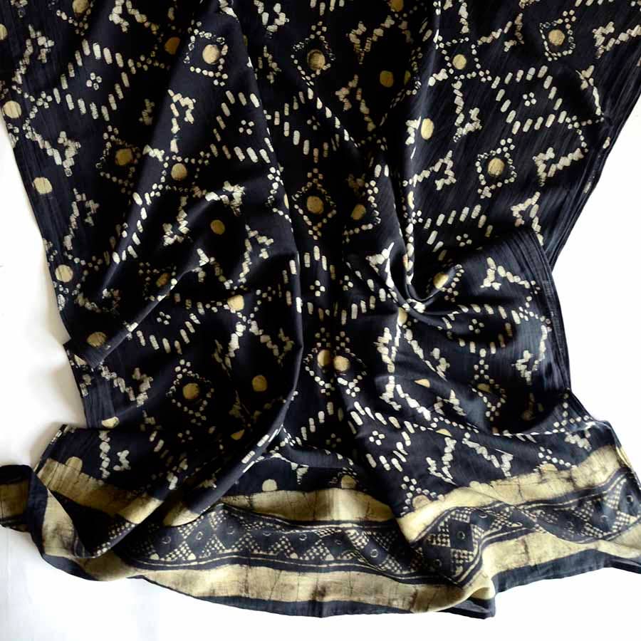Women's Black Scarf - Geometric Block Printed Wrap | Mansa