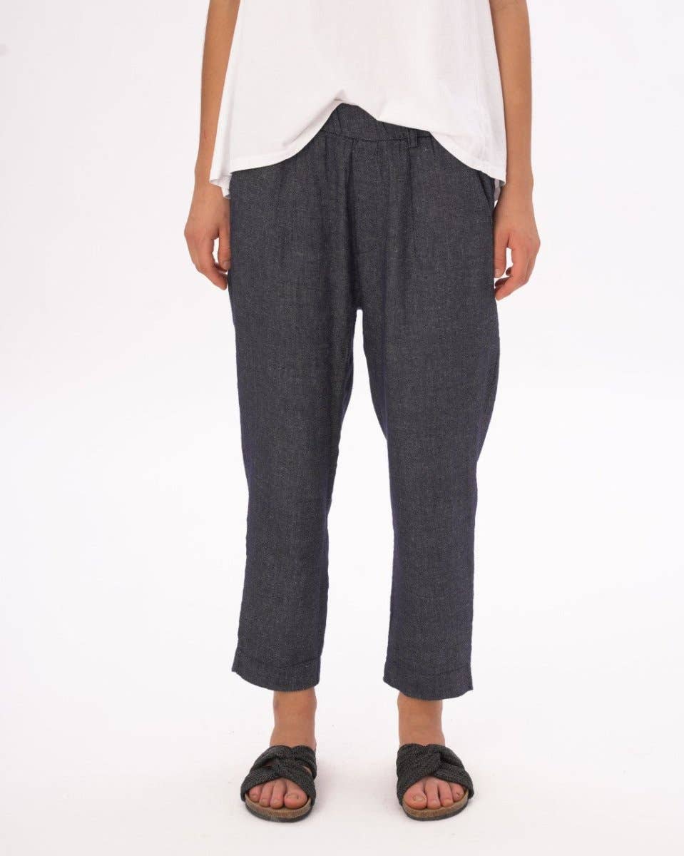 Denim Cotton Linen Elastic Pants