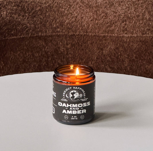 Oakmoss and Amber Soy Candle by Project Happiness Candle Co.