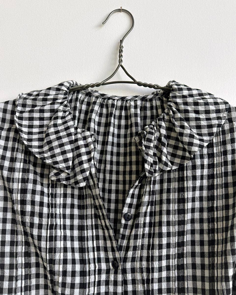 Black and White Cotton Gingham Blouse - Nesaea Prairie Noir