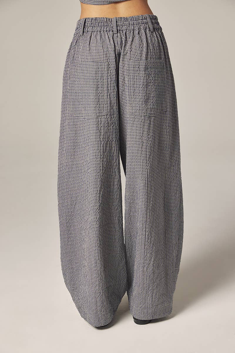 Plaid drawstring wide pants