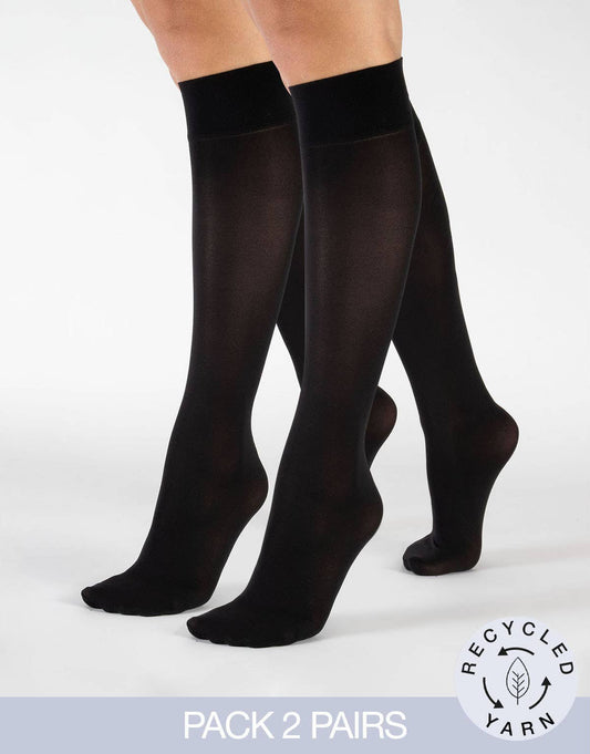PACK 2 PAIRS Opaque Knee High Socks, Recycled Yarn, Eco