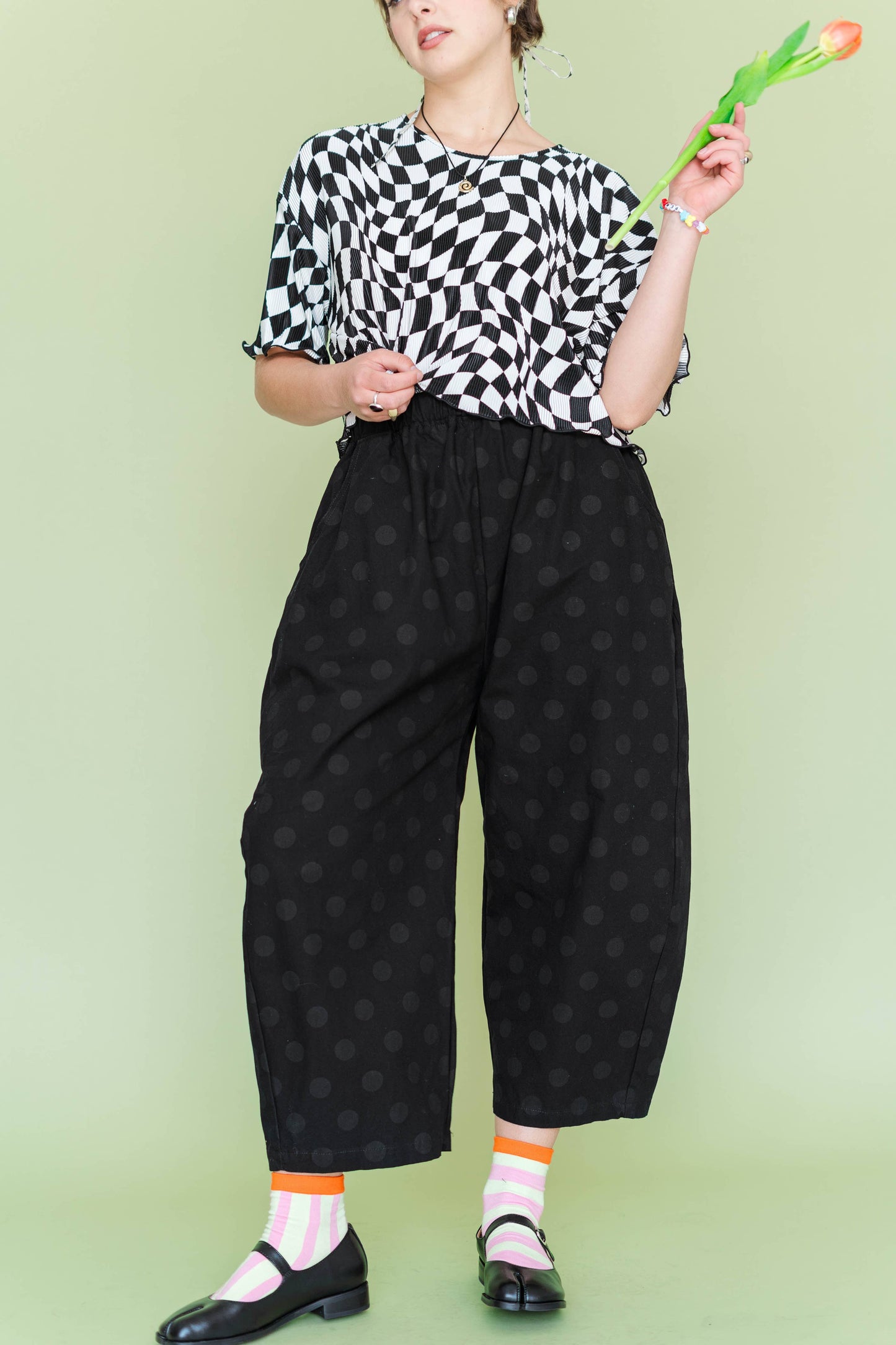 Women’s Balloon Pants - Black Polka Dot Denim