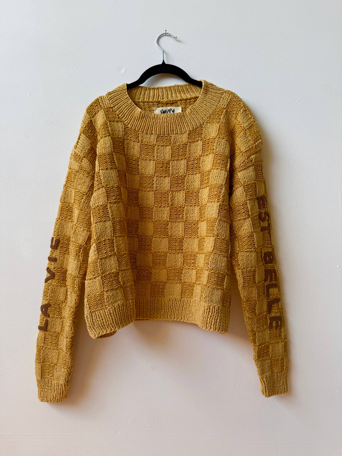 La Vie Est Belle Sweater, Hand Knit & Natural Dyes & Crochet Appliqué