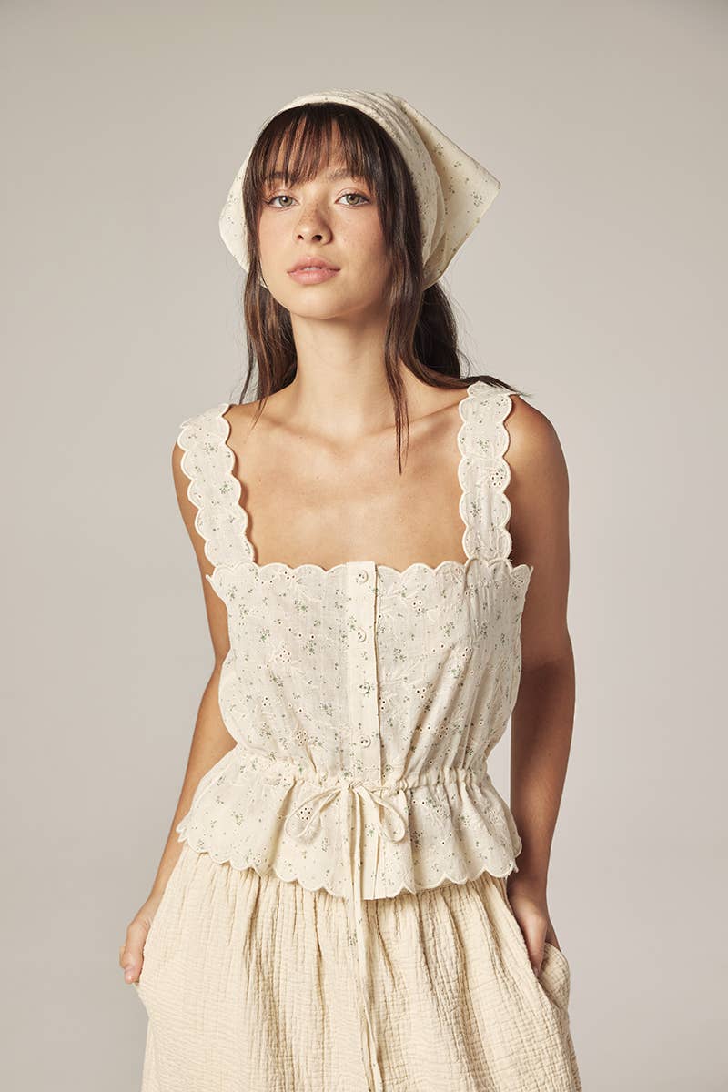 Scallop lace tie Top with Bandana