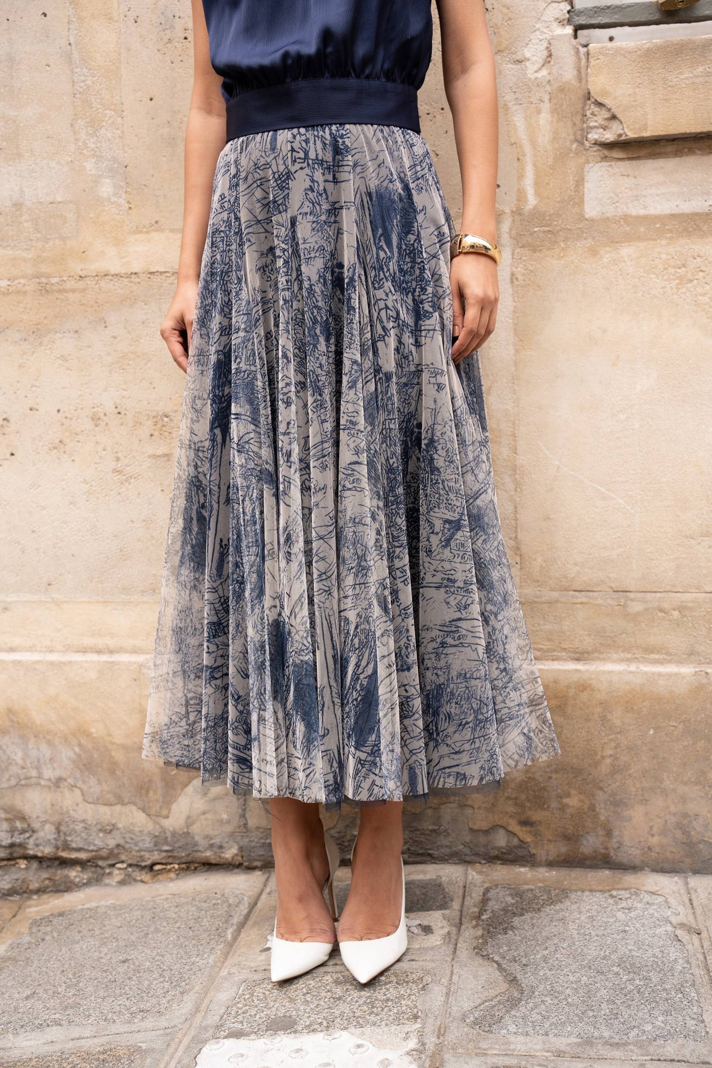 Amber skirt in toile de Jouy printed tulle - CK08202-1