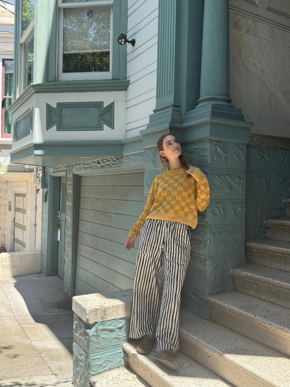 La Vie Est Belle Sweater, Hand Knit & Natural Dyes & Crochet Appliqué