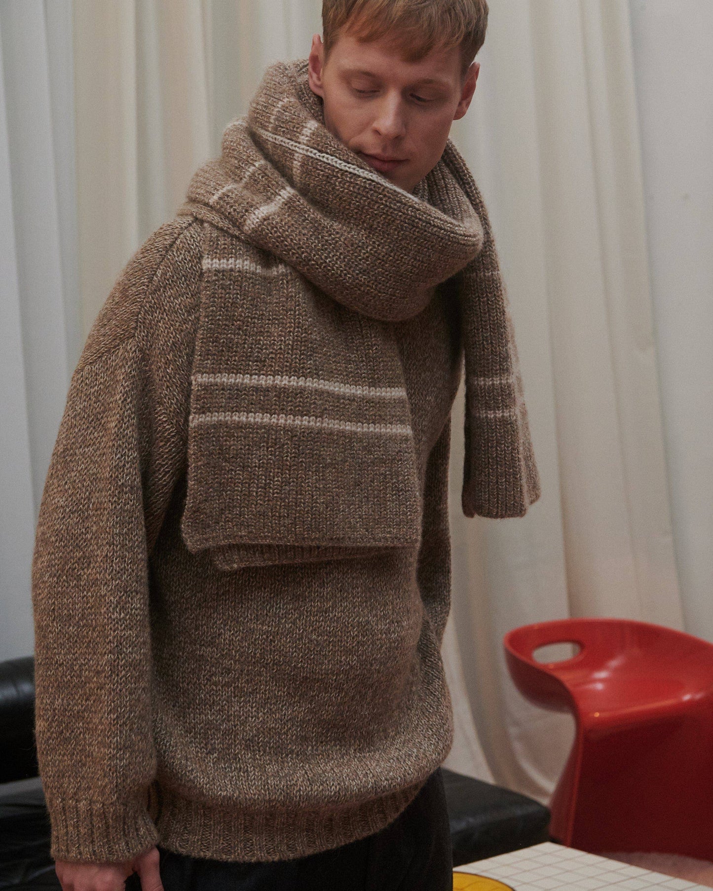 Raštų: Buckwheat & Off White Alpaca Wool Scarf