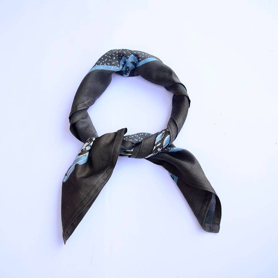 Handmade Bandana  Silky Block Print Square Scarf - Chaand