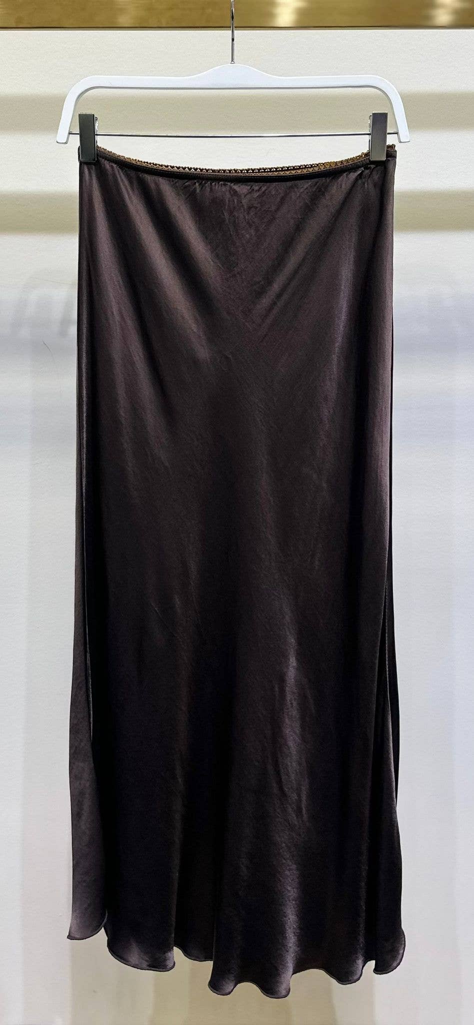 SILKY SLIP SKIRT WITH LACE ELASTIC WAISTBAND