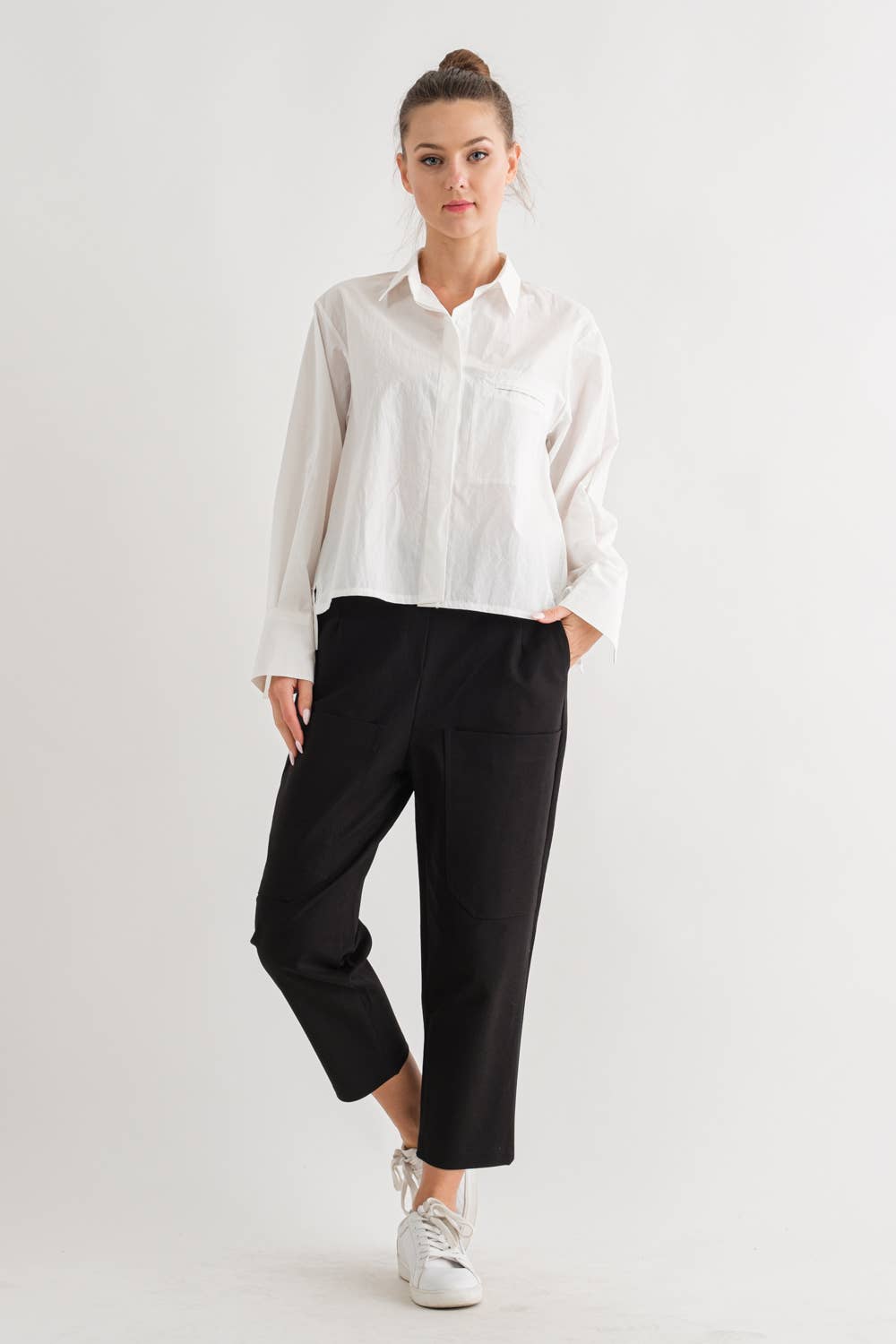 Long Sleeve Hidden Button Shirt -