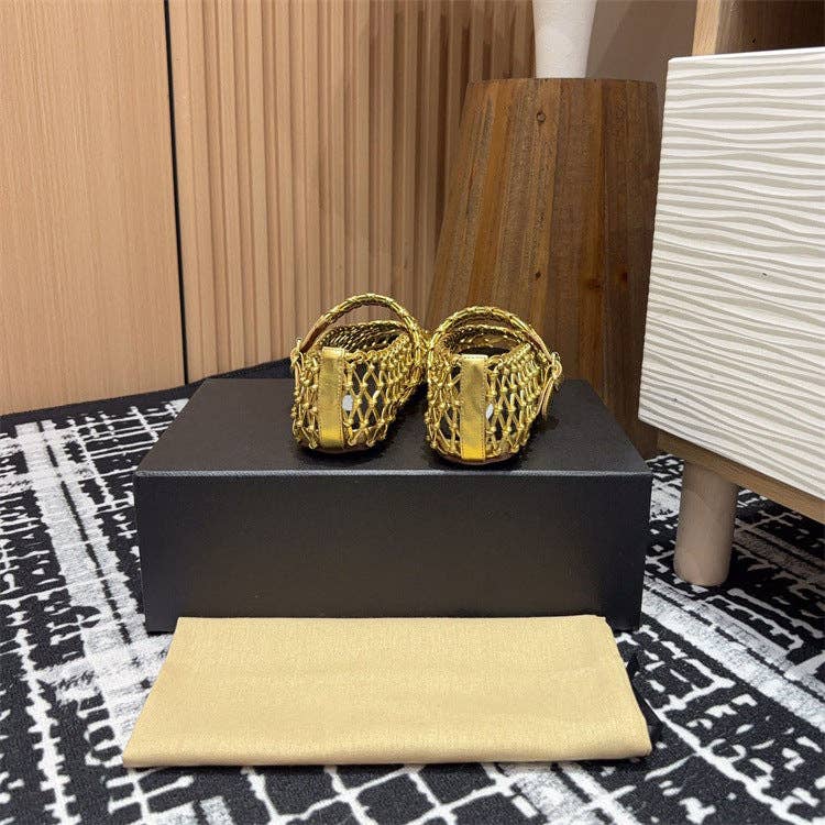 Open Weave T-Strap Mary Jane Flat Sandals Women N6C142