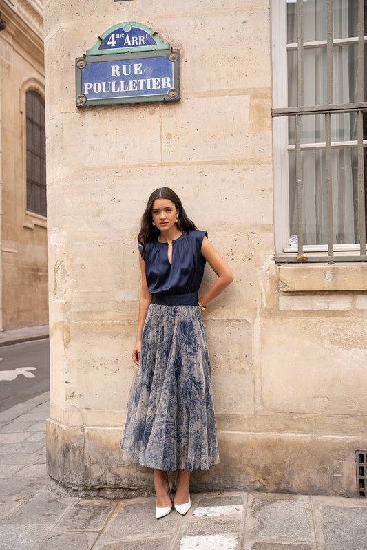 Amber skirt in toile de Jouy printed tulle - CK08202-1