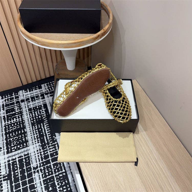 Open Weave T-Strap Mary Jane Flat Sandals Women N6C142