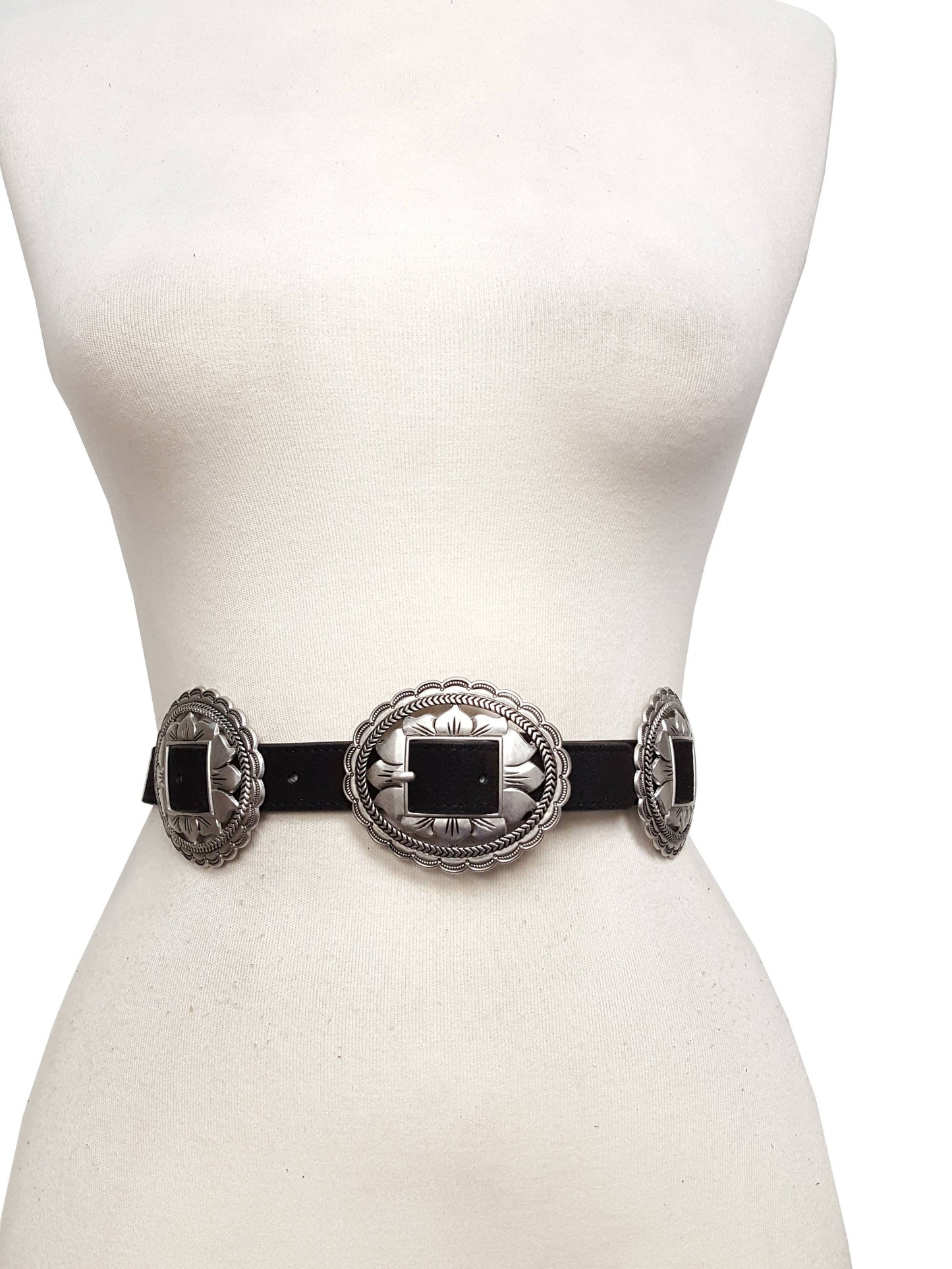 Fully Packed Floral buckle/ Concho Belt in Suede Leather