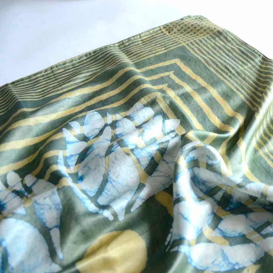 Green Square Plant Block Print Bandana, Hair Tie | Heer
