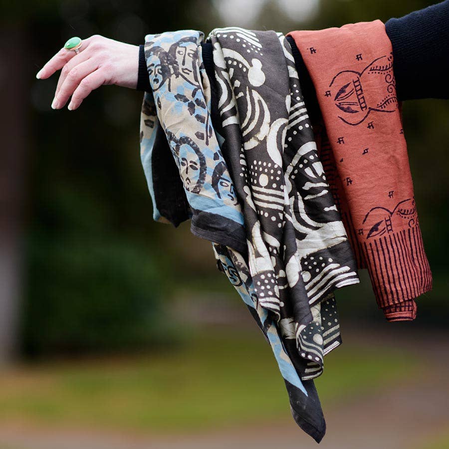 Cotton Silk Large Head Square Scarf / Bandana - Expressions