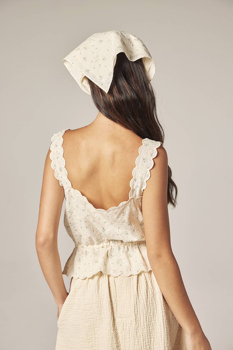 Scallop lace tie Top with Bandana