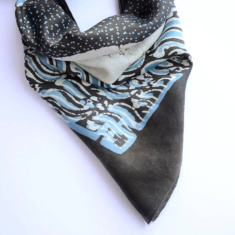 Handmade Bandana  Silky Block Print Square Scarf - Chaand