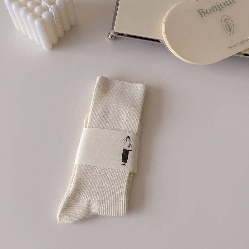 Vertical Stripe Crew Socks Women Cotton Stackable M5A307