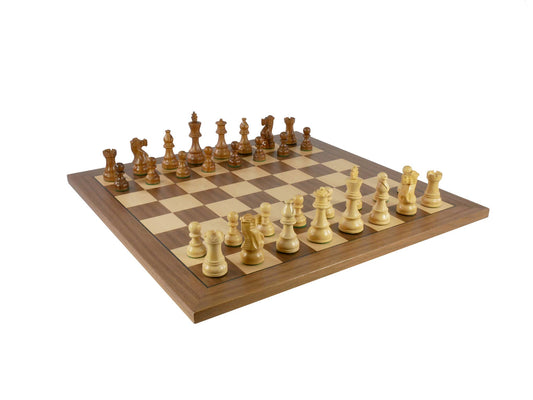 Chess Set - 3.75" Acacia/Boxwood on Walnut/Maple Board