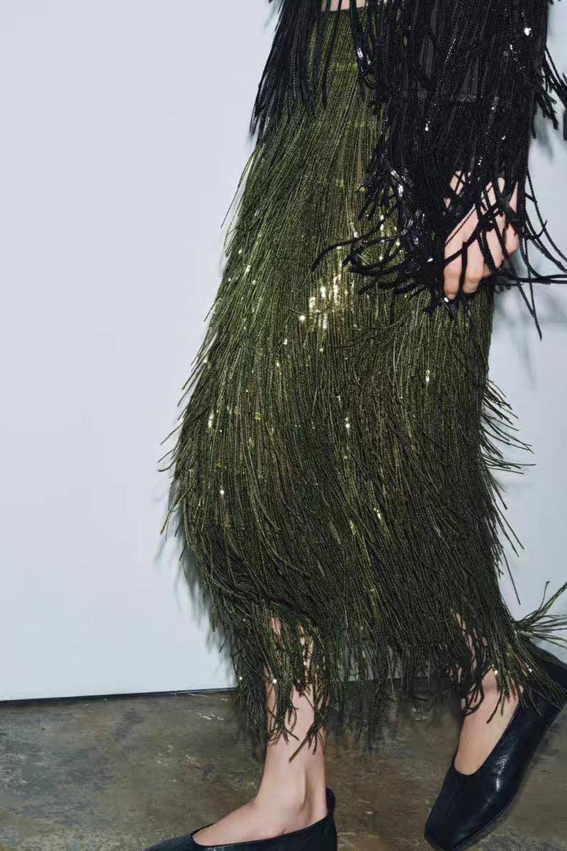 Fringe Maxi Skirt